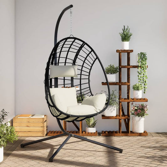 Sedia a Uovo Sospesa con Supporto Beige in Polyrattan e Acciaio - homemem39