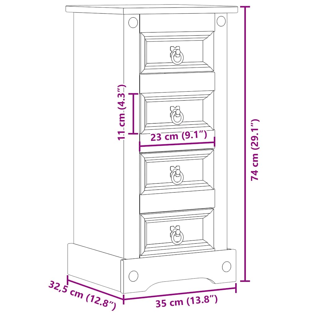 Comodino Corona 35x32,5x74 cm in Legno Massello di Pino | homemem39