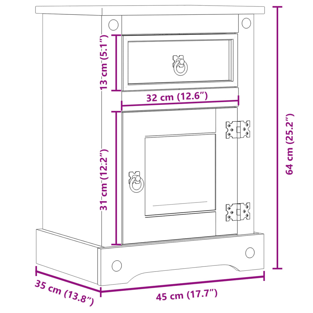 Comodino Corona 45x35x64 cm in Legno Massello di Pino | homemem39
