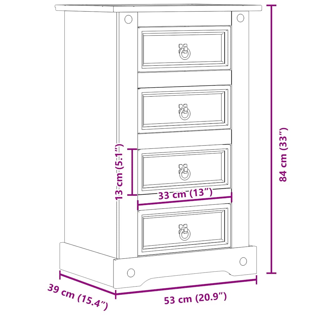 Comodino Corona 53x39x84 cm in Legno Massello di Pino | homemem39