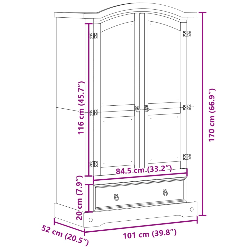 Armadio Corona 101x52x170 cm in Legno Massello di Pino - homemem39