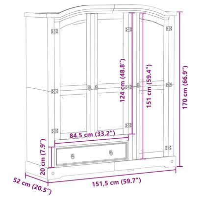Armadio Corona 151,5x52x170 cm in Legno Massello di Pino - homemem39