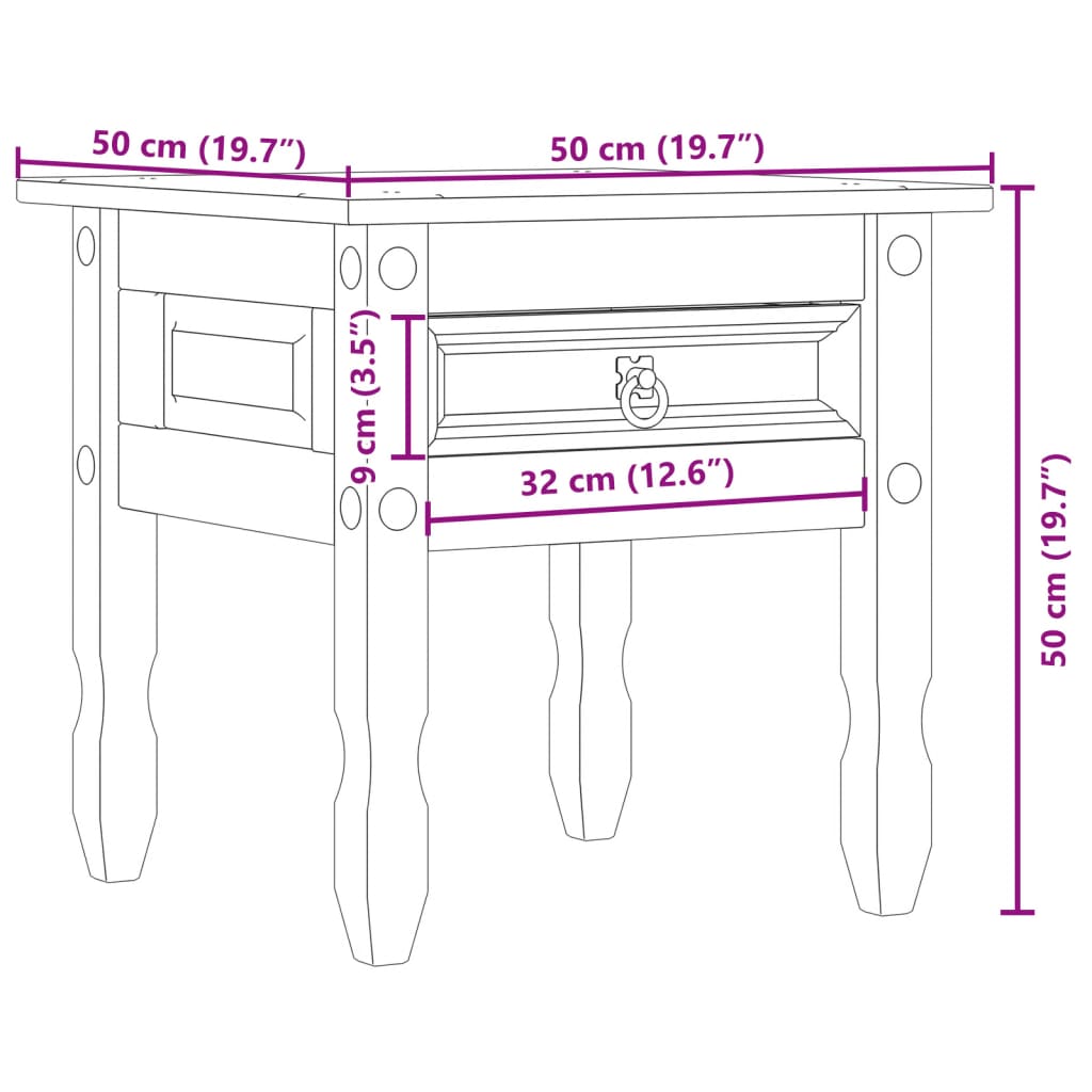 Tavolino Corona 50x50x50 cm in Legno Massello di Pino - homemem39
