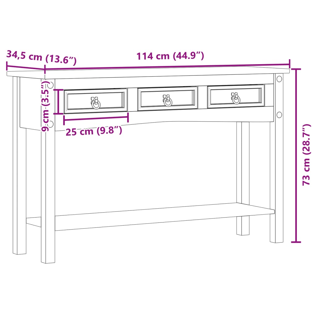 Tavolino Consolle Corona 114x34,5x73 cm Legno Massello di Pino - homemem39