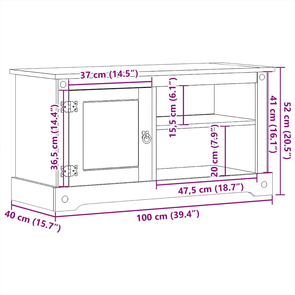 Mobile Porta TV Corona 100x40x52 cm in Legno Massello di Pino | homemem39