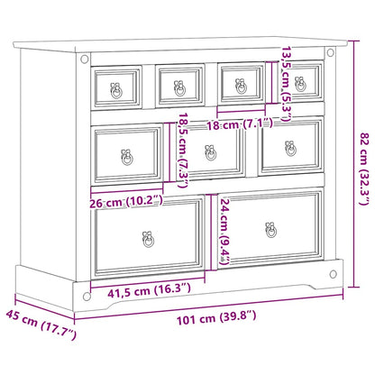 Cassettiera Corona 101x45x82 cm in Legno Massello di Pino