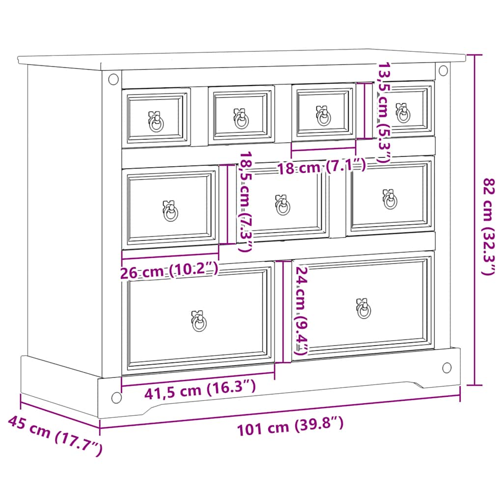 Cassettiera Corona 101x45x82 cm in Legno Massello di Pino - homemem39