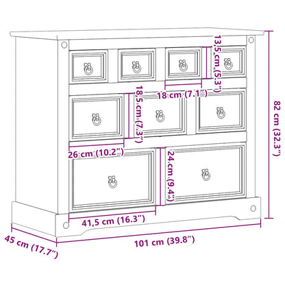 Cassettiera Corona 101x45x82 cm in Legno Massello di Pino - homemem39