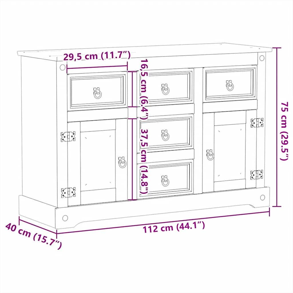 Credenza Corona 112x40x75 cm in Legno Massello di Pino - homemem39