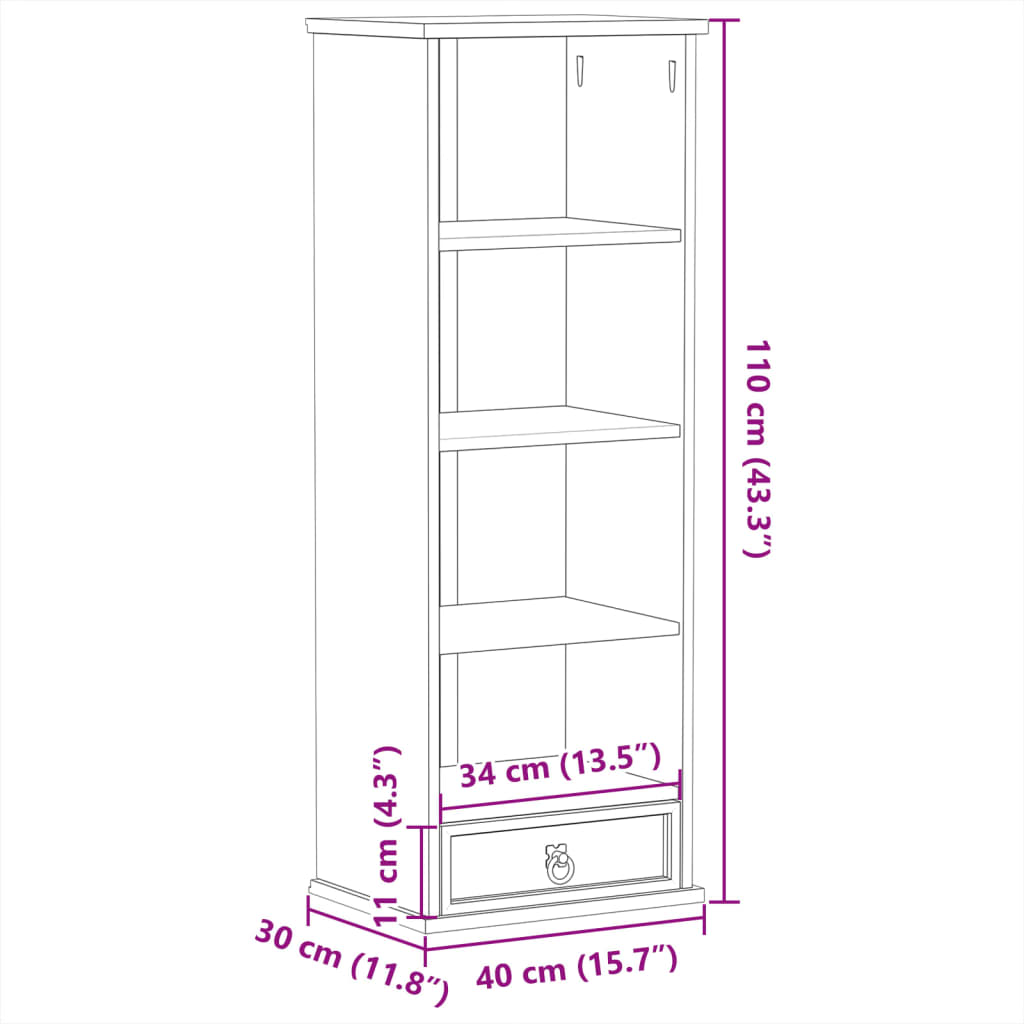 Mobile Porta CD Corona 40x30x110 cm in Legno Massello di Pino | homemem39