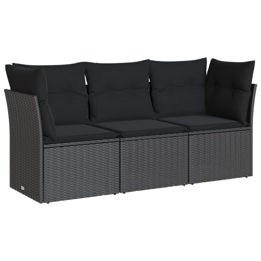 Set Divani da Giardino 3 pz con Cuscini in Polyrattan Nero | homemem39