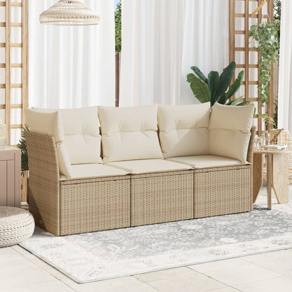Set Divano da Giardino 3 pz con Cuscini Beige in Polyrattan | homemem39