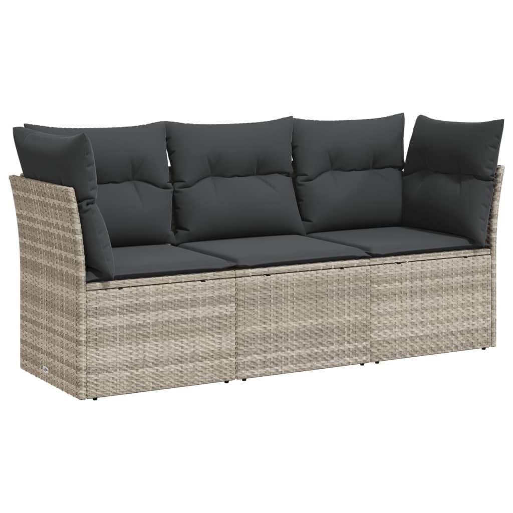Set Divano da Giardino 3pz con Cuscini Grigio Chiaro Polyrattan - homemem39