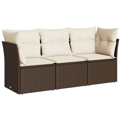 Set Divano da Giardino 3 pz con Cuscini Marrone in Polyrattan - homemem39