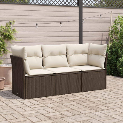 Set Divano da Giardino 3 pz con Cuscini Marrone in Polyrattan - homemem39