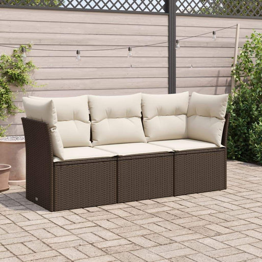 Set Divano da Giardino 3 pz con Cuscini Marrone in Polyrattan - homemem39