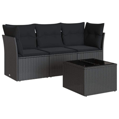 Set Divani da Giardino 4 pz con Cuscini Nero in Polyrattan - homemem39