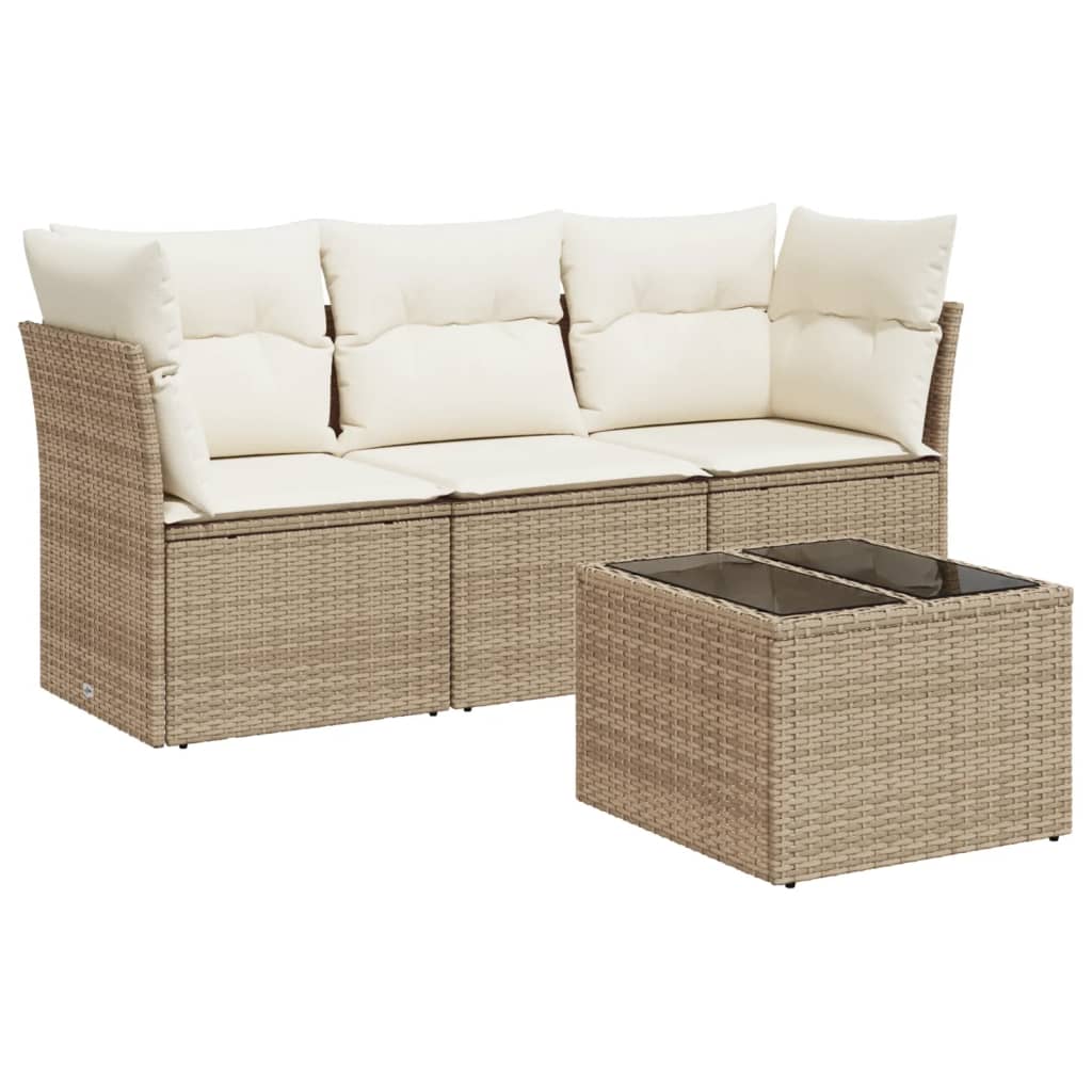 Set Divano da Giardino 4 pz con Cuscini Beige in Polyrattan | homemem39