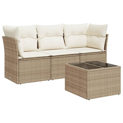 Set Divano da Giardino 4 pz con Cuscini Beige in Polyrattan | homemem39