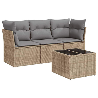 Set Divano da Giardino 4 pz con Cuscini Beige in Polyrattan - homemem39