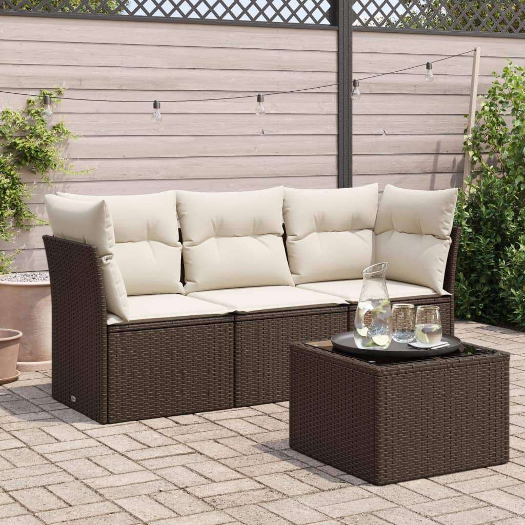 Set Divano da Giardino 4 pz con Cuscini Marrone in Polyrattan - homemem39