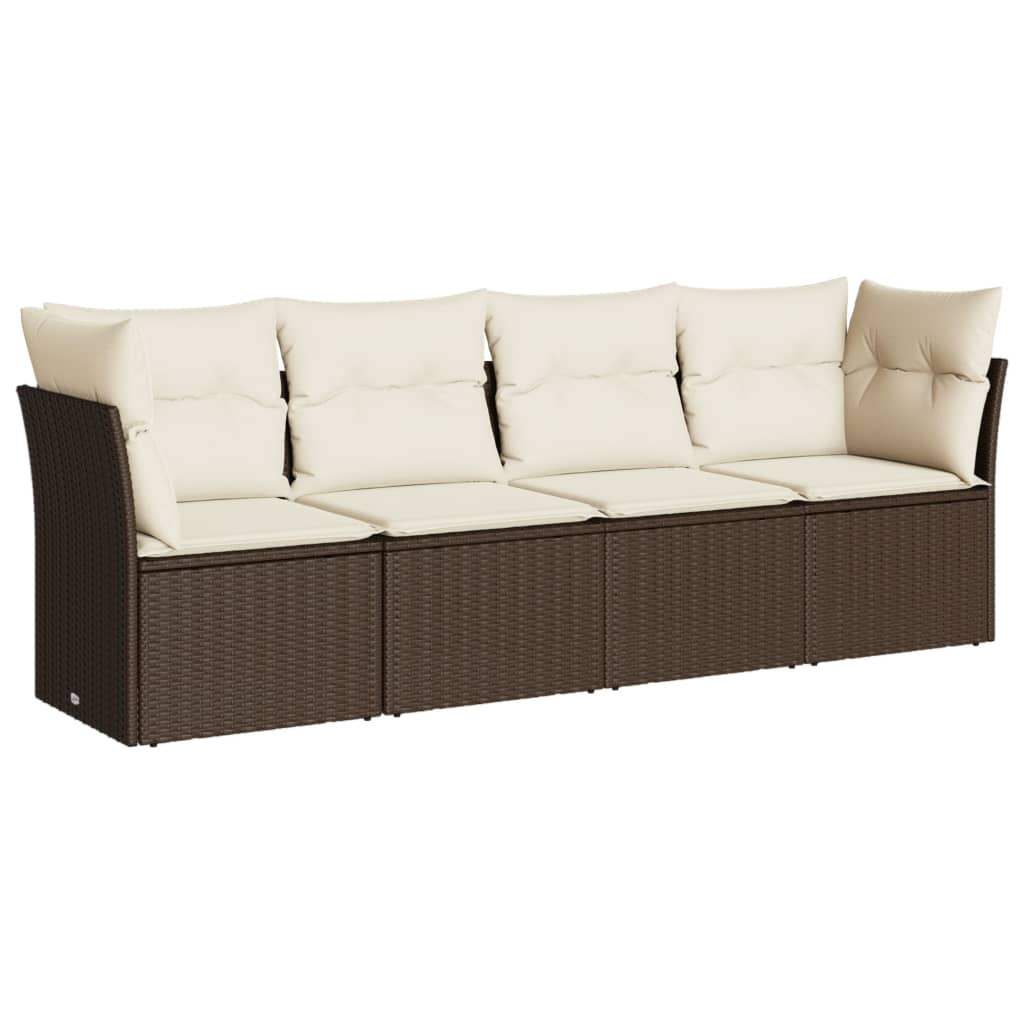 Set Divano da Giardino 4 pz con Cuscini Marrone in Polyrattan - homemem39