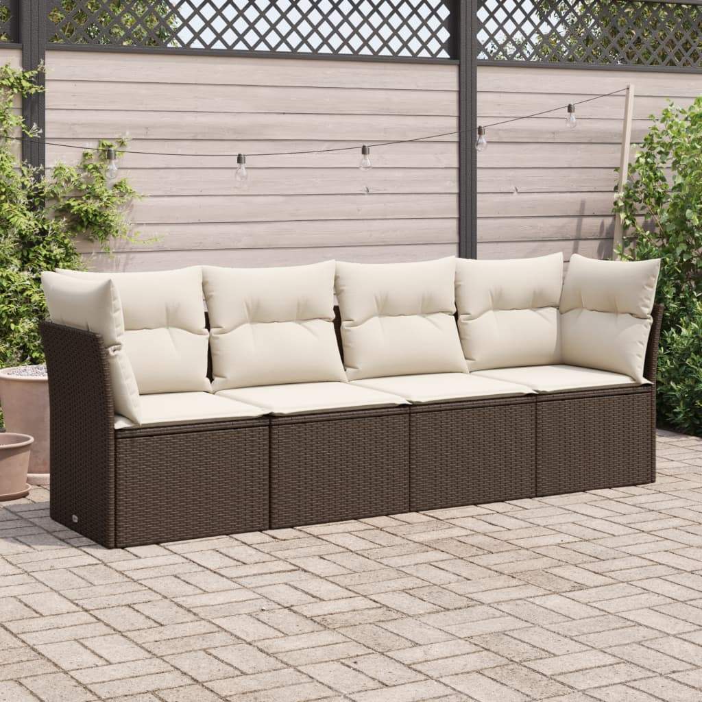Set Divano da Giardino 4 pz con Cuscini Marrone in Polyrattan - homemem39