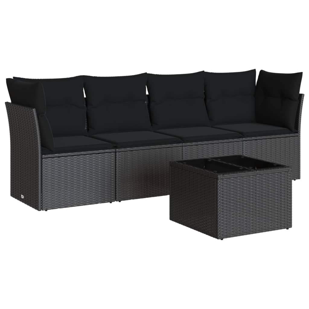 Set Divani da Giardino 5 pz con Cuscini in Polyrattan Nero - homemem39