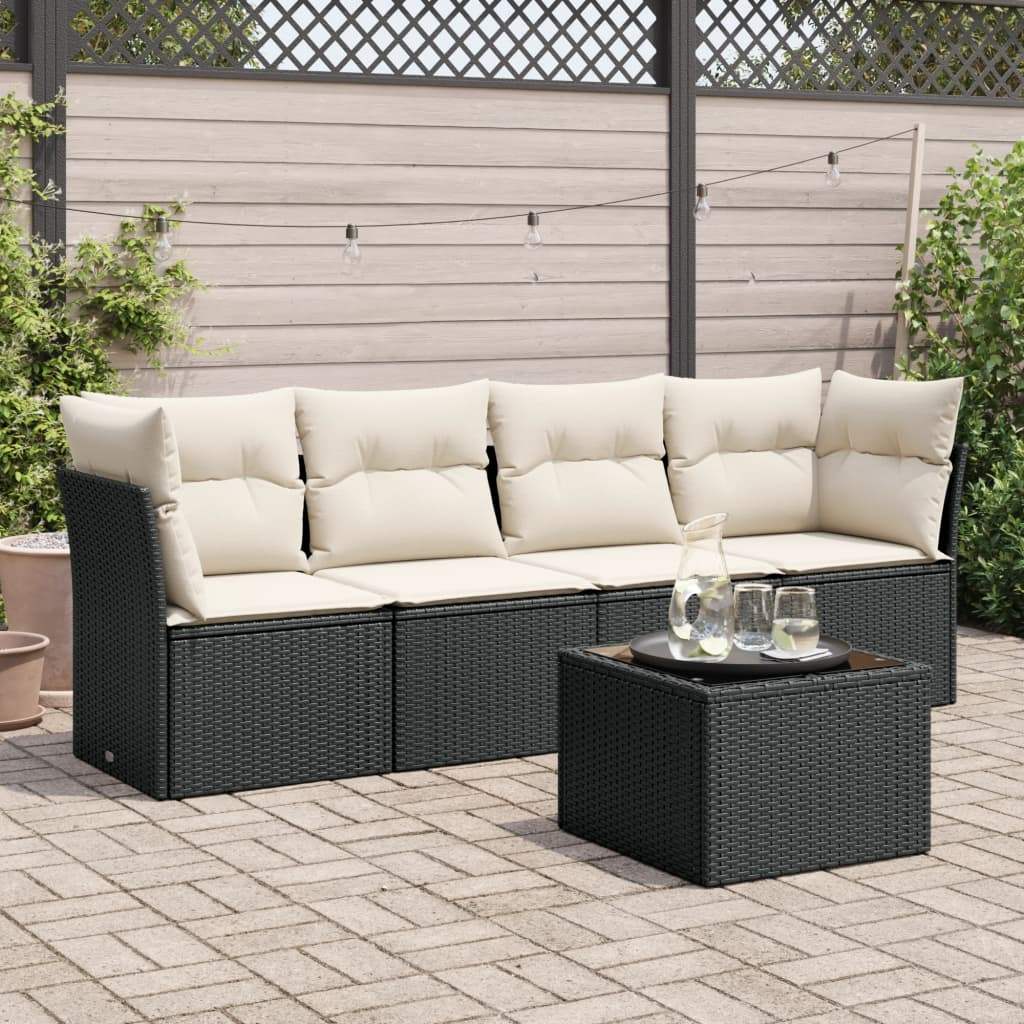 Set Divani da Giardino 5 pz con Cuscini in Polyrattan Nero - homemem39