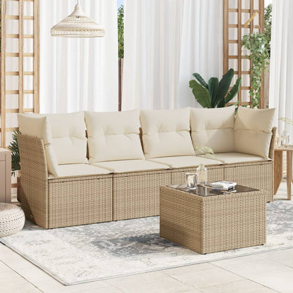Set Divano da Giardino 5 pz con Cuscini Beige in Polyrattan | homemem39