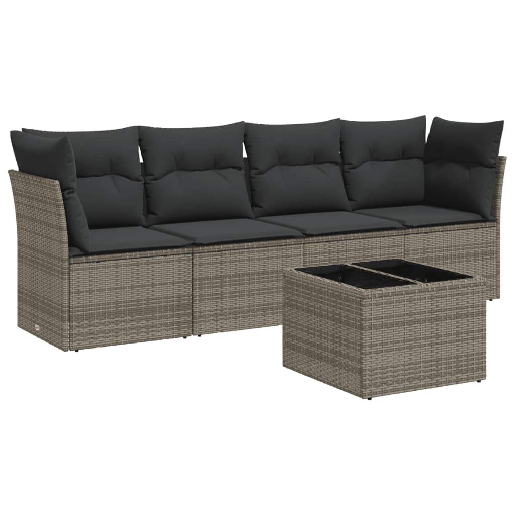Set Divano da Giardino 5 pz con Cuscini Grigio in Polyrattan - homemem39