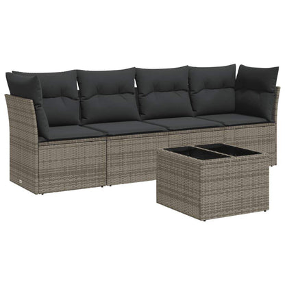 Set Divano da Giardino 5 pz con Cuscini Grigio in Polyrattan - homemem39