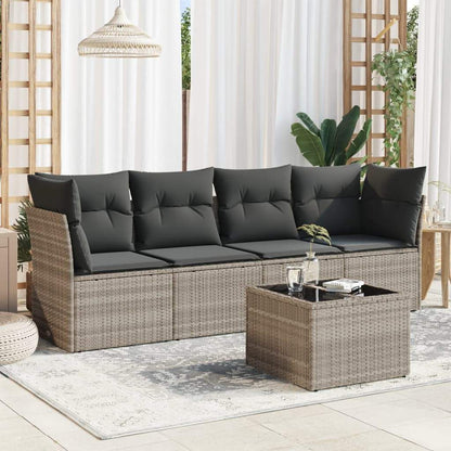 Set Divano da Giardino 5pz con Cuscini Grigio Chiaro Polyrattan - homemem39