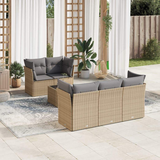 Set Divano da Giardino 6 pz con Cuscini Beige in Polyrattan - homemem39
