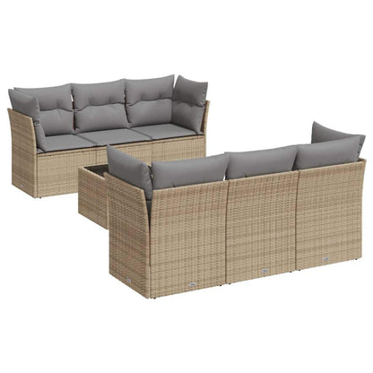 Set Divani da Giardino 7 pz con Cuscini Beige in Polyrattan - homemem39