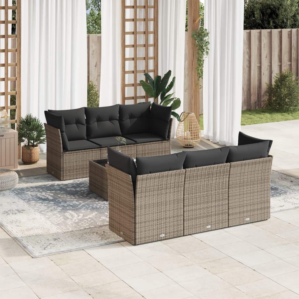 Set Divani da Giardino 7 pz con Cuscini Grigio in Polyrattan - homemem39