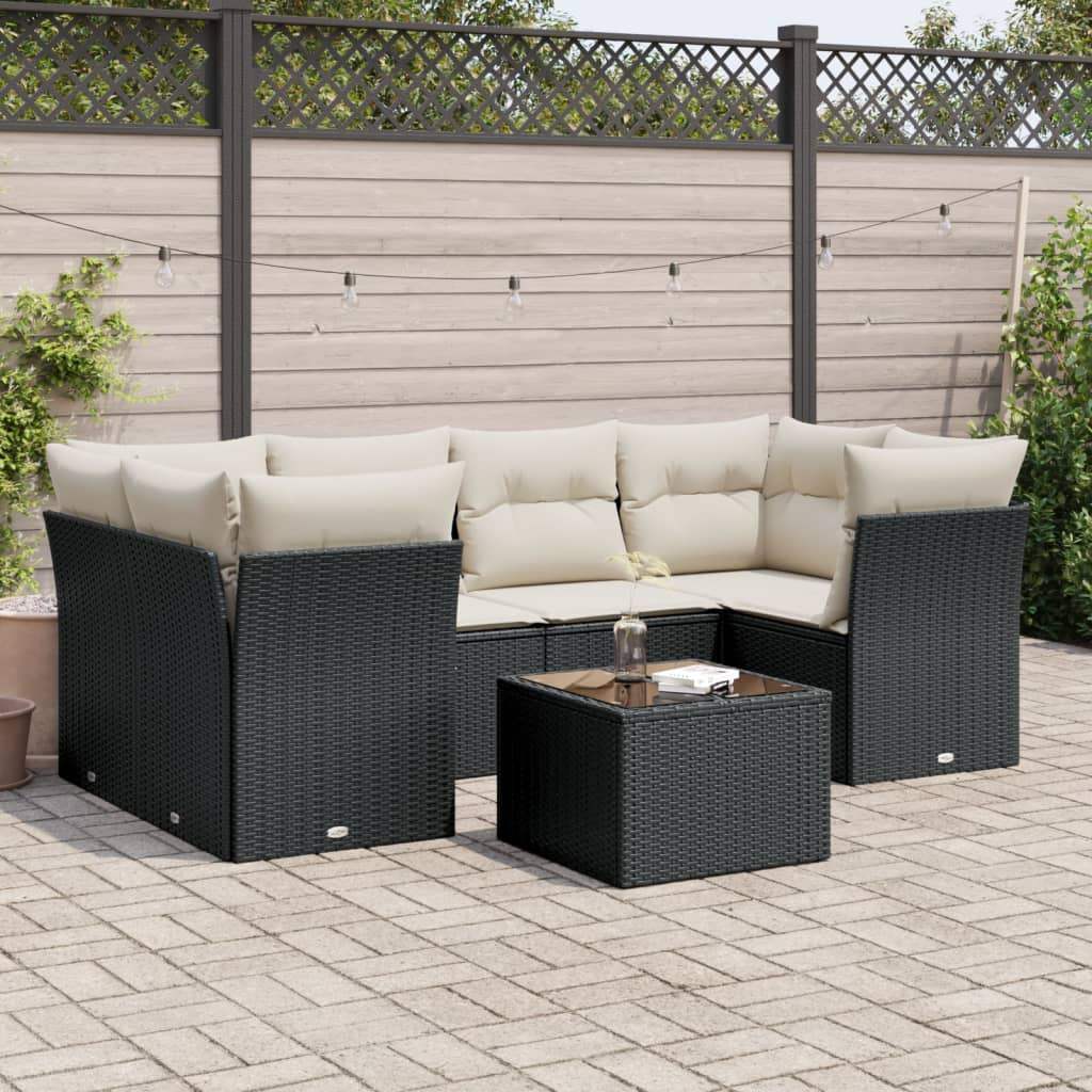 Set Divani da Giardino con Cuscini 7pz Nero Polyrattan - homemem39