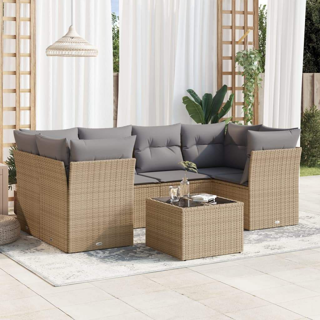 Set Divani da Giardino 7 pz con Cuscini Beige in Polyrattan - homemem39