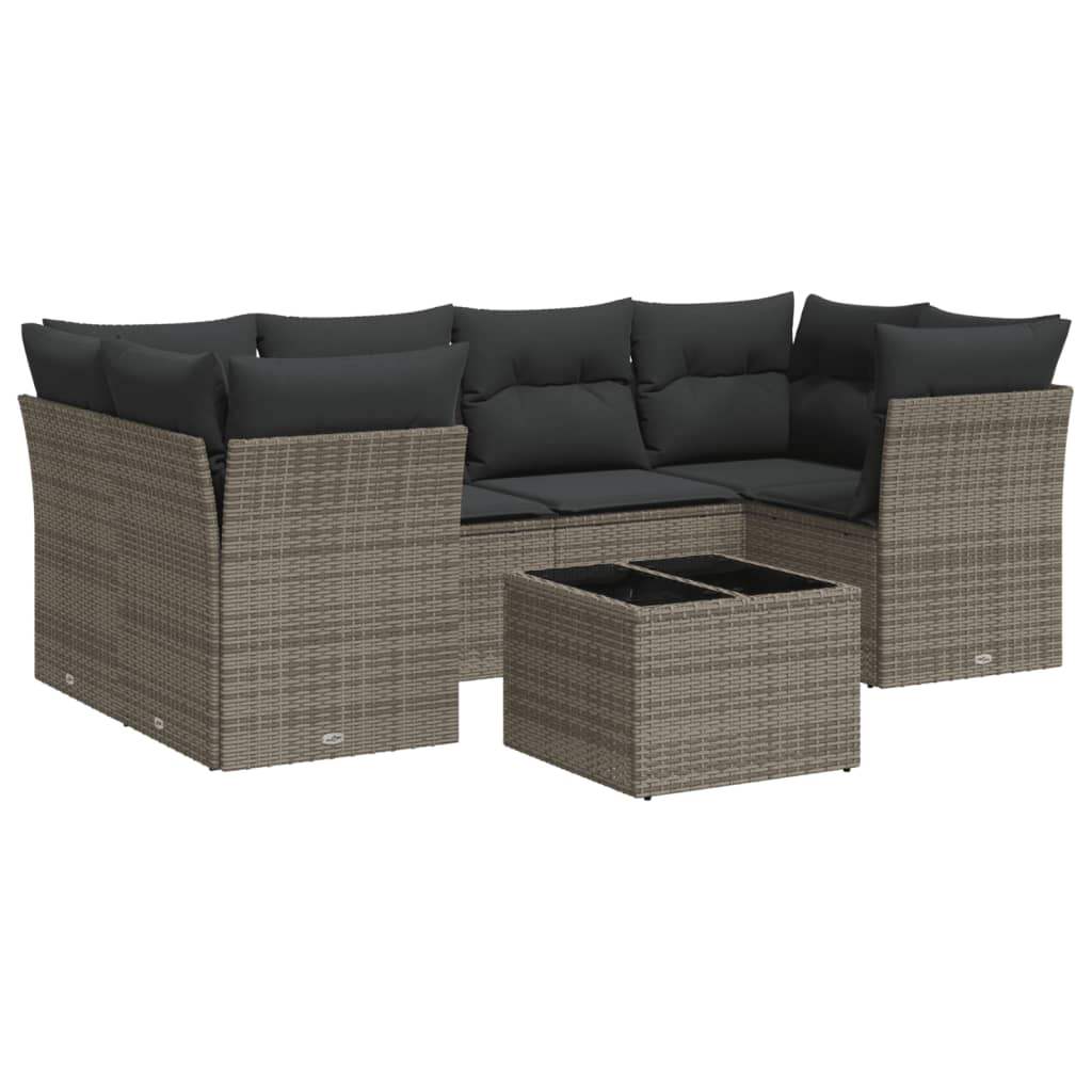 Set Divani da Giardino 7 pz con Cuscini Grigio in Polyrattan - homemem39