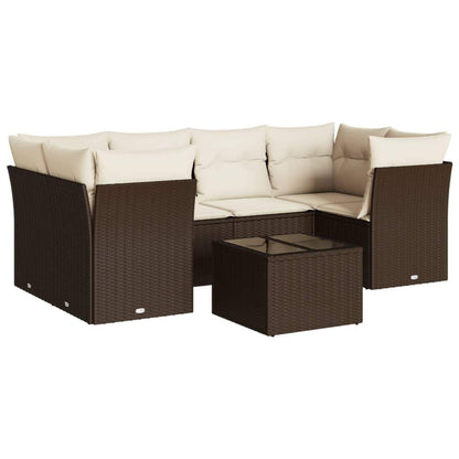 Set Divani da Giardino 7 pz con Cuscini Marrone in Polyrattan - homemem39