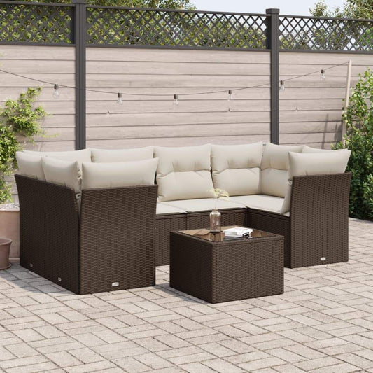 Set Divani da Giardino 7 pz con Cuscini Marrone in Polyrattan - homemem39