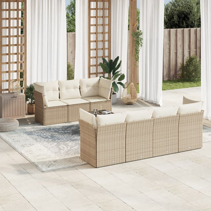 Set Divano da Giardino 8 pz con Cuscini Beige in Polyrattan | homemem39