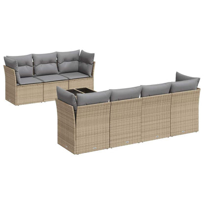Set Divano da Giardino 8 pz con Cuscini Beige in Polyrattan - homemem39