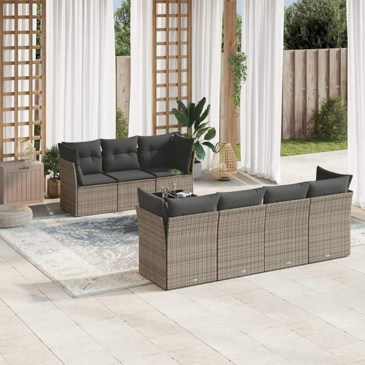 Set Divano da Giardino 8 pz con Cuscini Grigio in Polyrattan - homemem39
