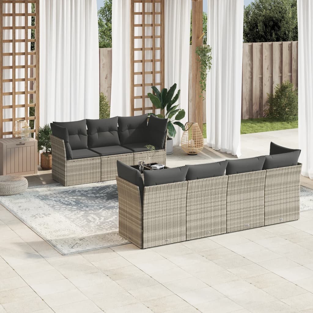 Set Divano da Giardino 8pz con Cuscini Grigio Chiaro Polyrattan