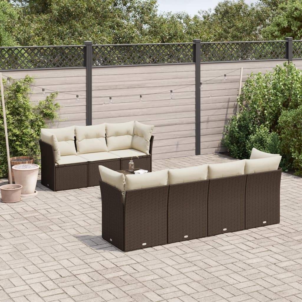 Set Divani da Giardino 8 pz con Cuscini Marrone in Polyrattan - homemem39