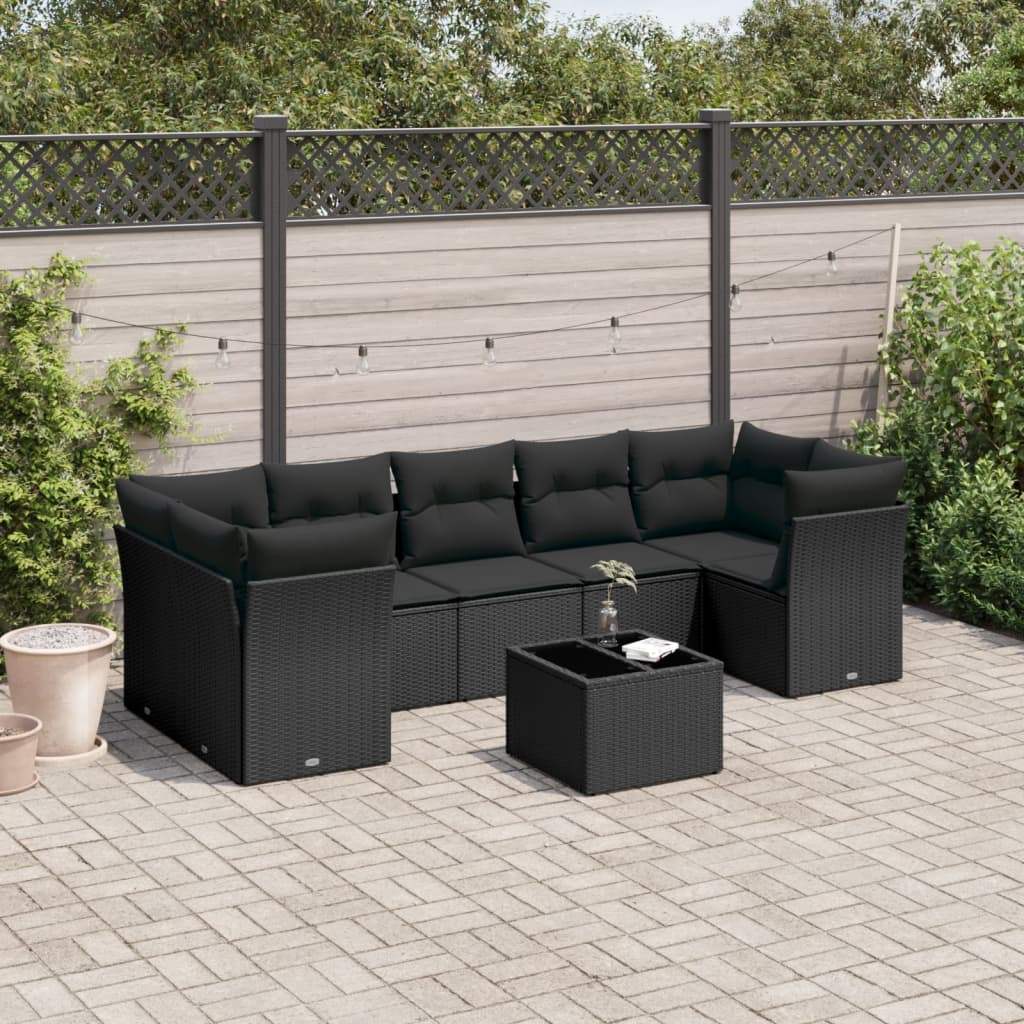 Set Divani da Giardino con Cuscini 8 pz Nero in Polyrattan - homemem39