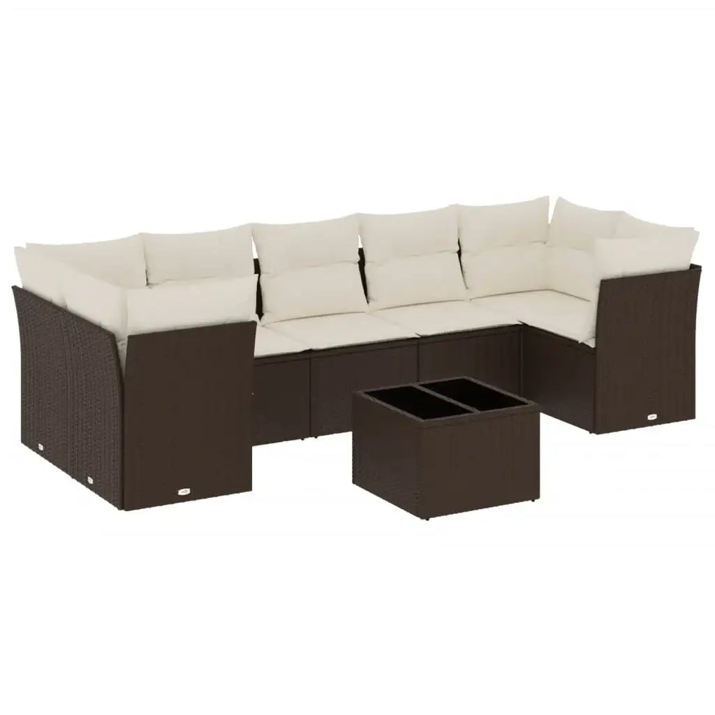 Set Divani da Giardino 8 pz con Cuscini Marrone in Polyrattan - homemem39