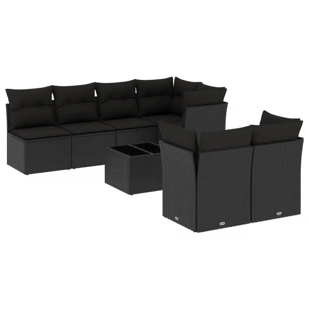 Set Divani da Giardino con Cuscini 8 pz Nero in Polyrattan - homemem39
