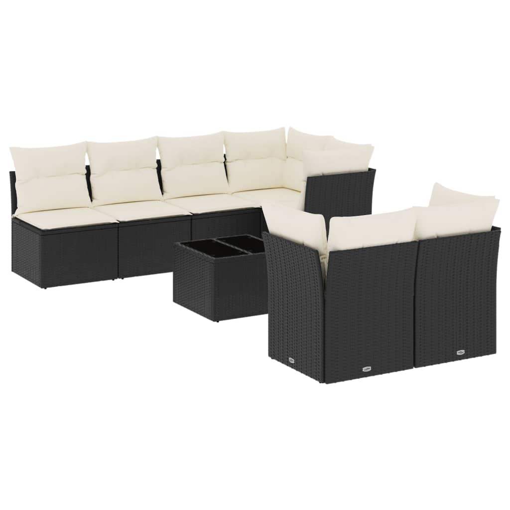 Set Divani da Giardino con Cuscini 8 pz Nero in Polyrattan - homemem39